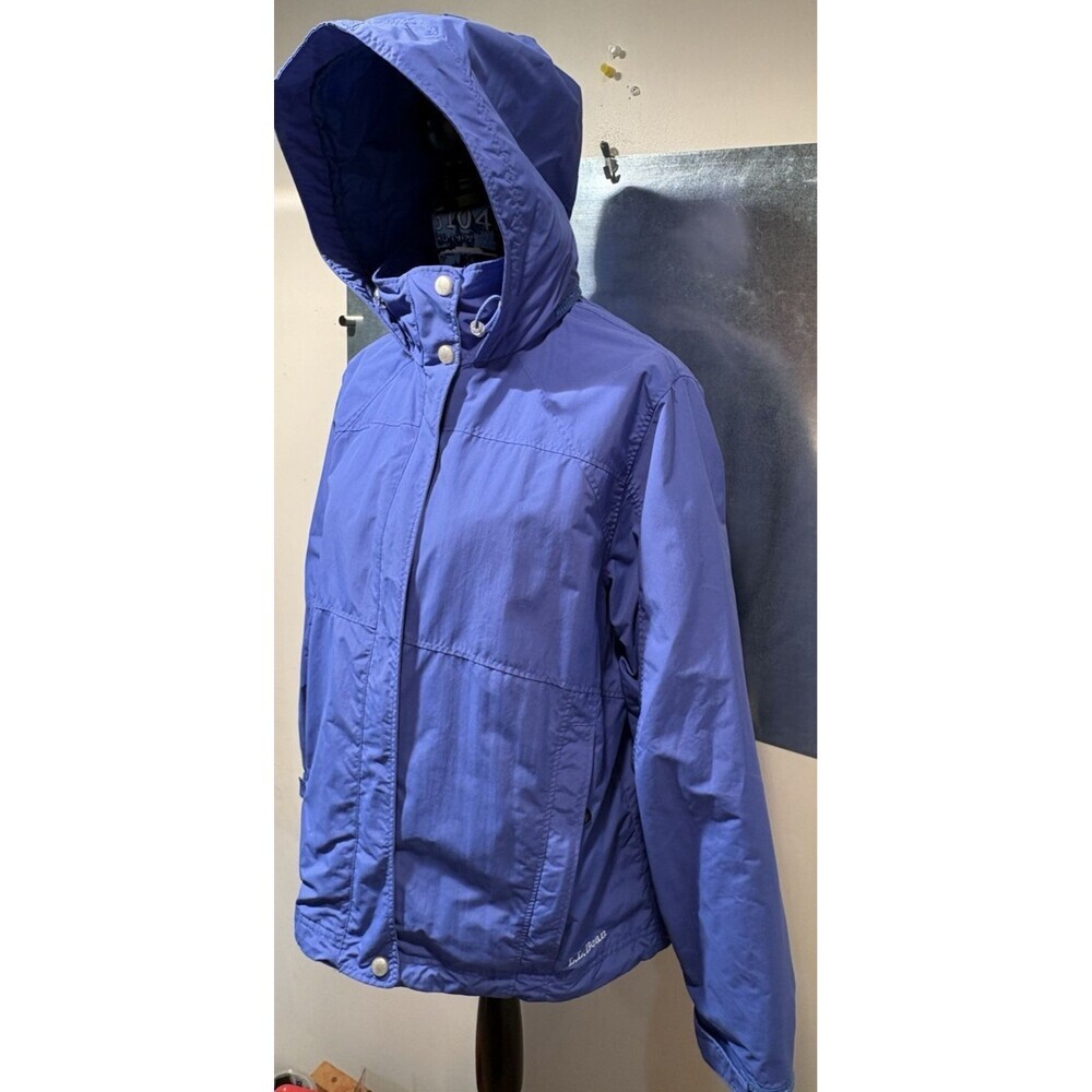 LL Bean 3 in 1 Jacket Women's Blue Windbreaker Hid-a-Hood Rain Jacket L-REG - Picture 4 of 16